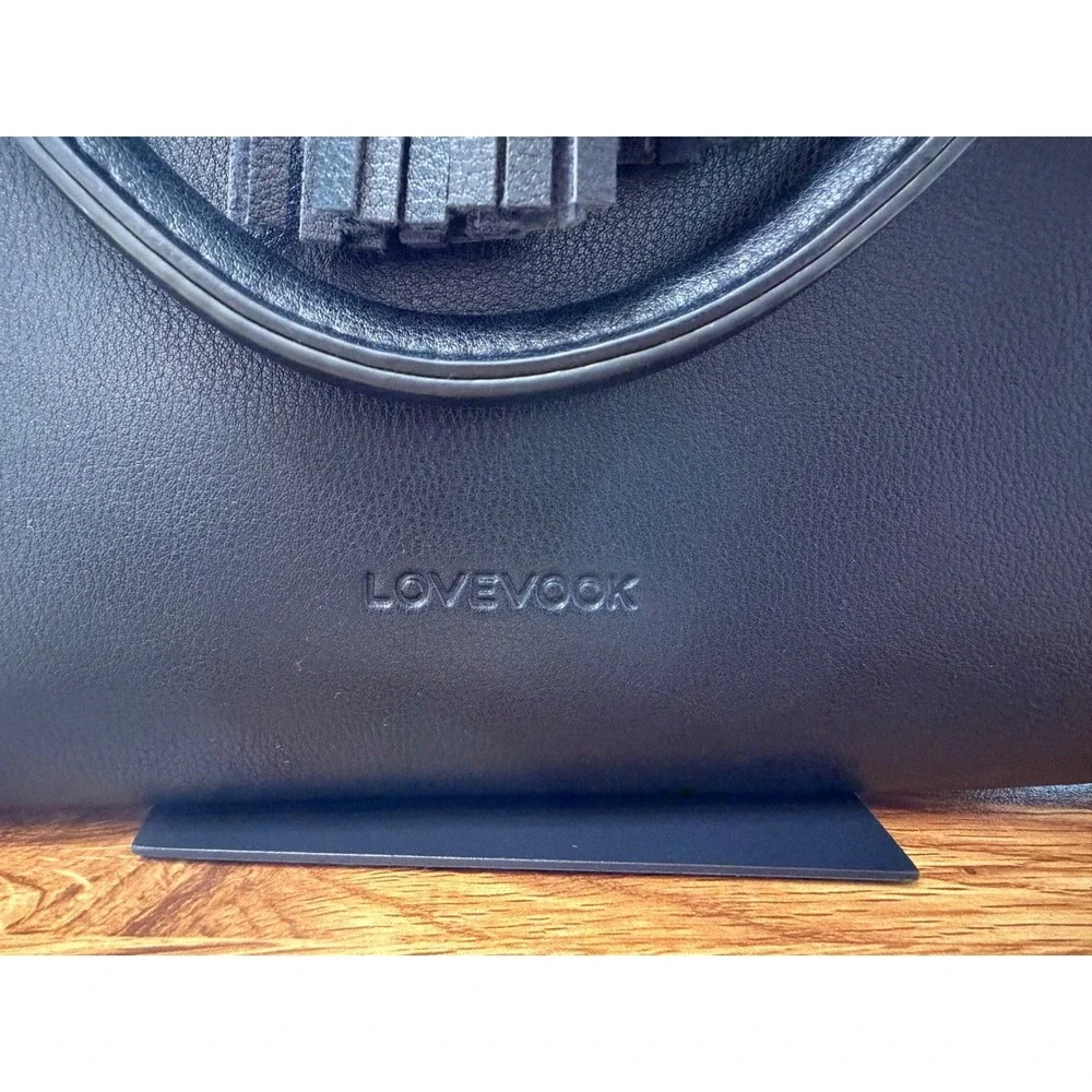 LOVEVOOK Black Faux Leather Laptop Tote Bag Tassel Work Briefcase Women's